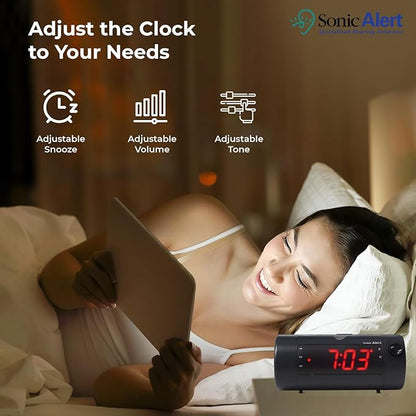 Sonic Blast Digital Alarm Clock – Alarm Clock for Heavy Sleepers – Projection Alarm Clock – Android & iOS Compatible - Bluetooth Speaker, USB Port – AUX Compatible