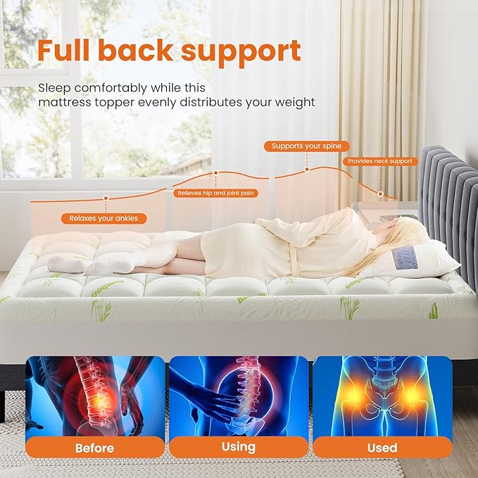DUMOS Full Size Ultra Soft Mattress Topper, Viscose Derived from Bamboo, Pillow Top Mattress Pad with Stretchable Pockets, Breathable Cooling Topper for Back Pain Relief