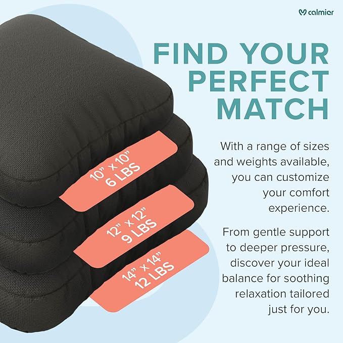 Calmier - 9 lb Sensory Weighted Pillow - Glass Bead Filled Hug Pillow - Ultra Plush Cozy Weight Sensory Pillows for Adults and Kids - Weighted Lap Pad (Light Gray- Fleece, 9 LBS)