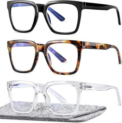 EASY READ 3 Pairs Reading Glasses for Women, Squre Computer Blue Light Blocking Anti UV Readers with Spring Hinge