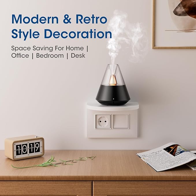 Essential Oil Diffuser, Modern Style Aromatherapy Aroma Diffusers with Candle Light, Fragrance Ultrasonic Cool Mist Humidifier, Remote Control, Auto Shut-Off, for Home Living Room Office