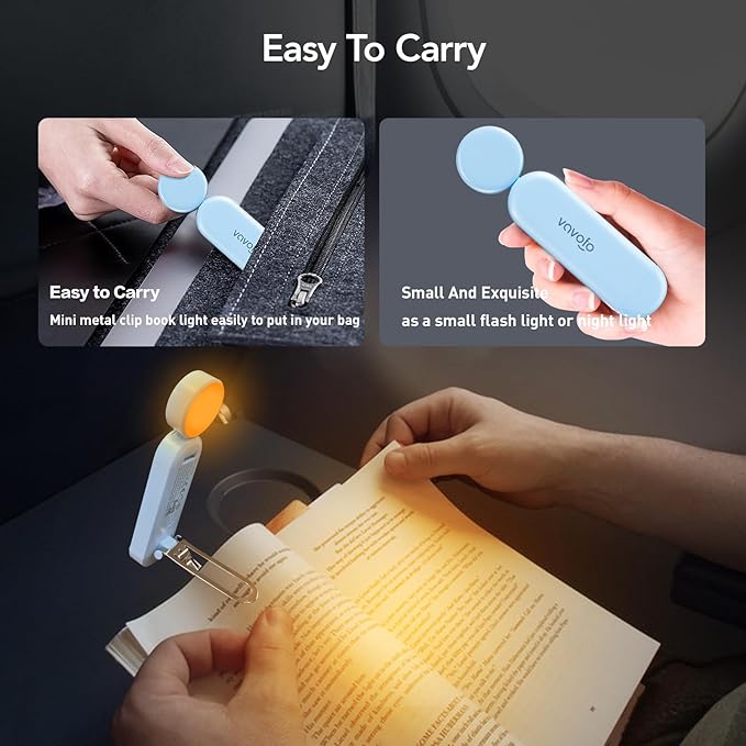 VAVOFO USB Rechargeable Book Light, Blue Lighting Blocking, Amber Light Clip On Bookmark Shaped 6 LEDs Reading Light, Eye Care for Bookworms Reading in Bed with 9 Lighting Modes (Light Blue)