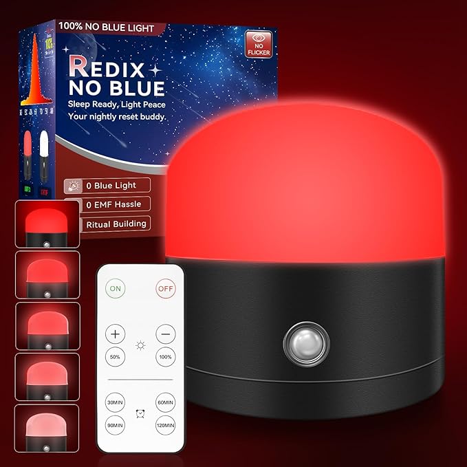 Neporal REDIX 670nm Red Light for Sleep, 100% Blue Light Blocking & Dimmable & 4 Timer Red Night Light for Melatonin Promoting, with Remote Red Light Lamp for Bedroom, Sleeping, Reading, Baby Nursery