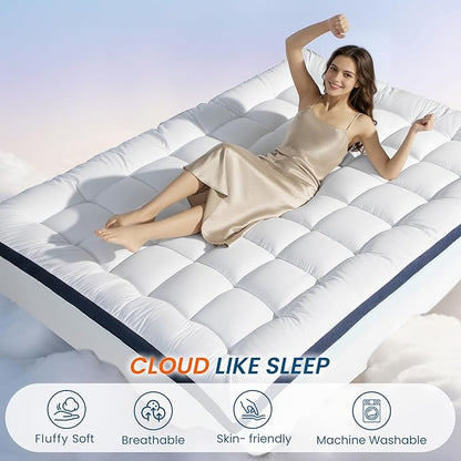 4 Inch Dual Layer Memory Foam Mattress Topper - 2 Inch 1000GSM Fluffy Soft Pillow Top Mattress Pad Cover and 2 Inch Egg Crate Cooling Gel Memory Foam for Back Pain Relief, (King,78"x80")