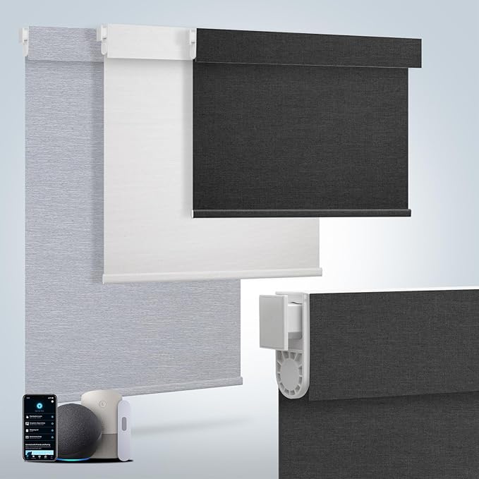 Motorized Blinds for Windows - Hapadif Roller Window Shades with Remote, No-Drill Installation, Cordless Automatic Blackout Electric Blinds, Adjustable Height, Easy to Use (Black, 35 x 72)