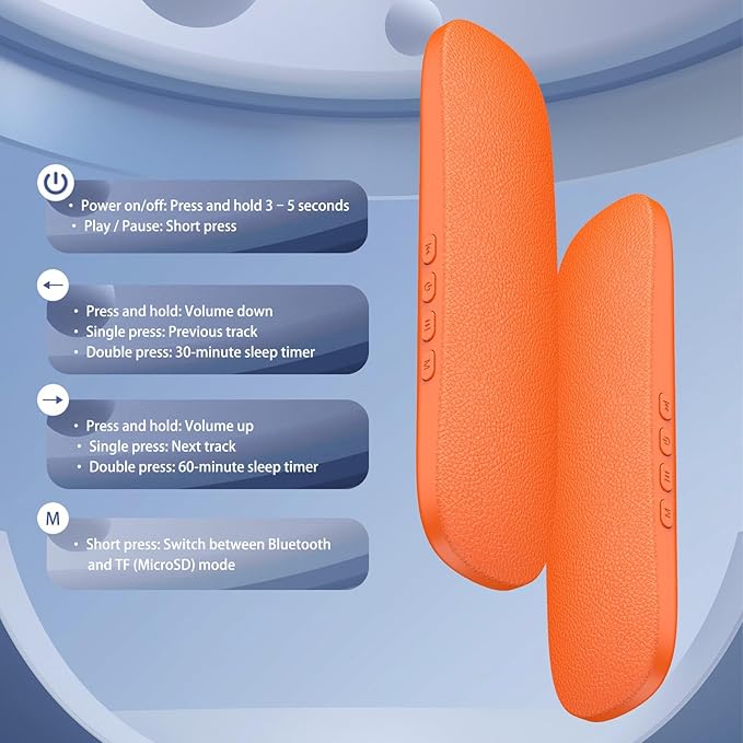 Bone Conduction Sleep Speaker Under Pillow, Ultra-Thin Non-in-Ear Pillow Speaker with Bluetooth & TF Card Playback, Portable Bedside Speaker for Side Sleepers, Travel & White Noise (Orange)