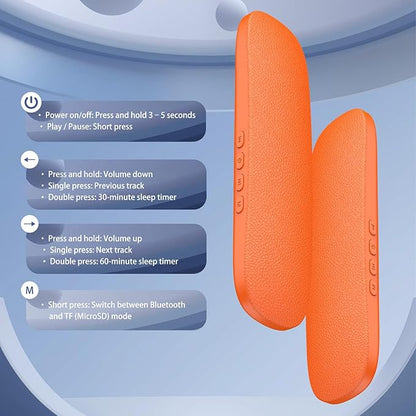 Bone Conduction Sleep Speaker Under Pillow, Ultra-Thin Non-in-Ear Pillow Speaker with Bluetooth & TF Card Playback, Portable Bedside Speaker for Side Sleepers, Travel & White Noise (Orange)