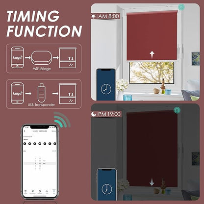 Allesin Motorized Roller Shade Blinds Compatible with Alexa for Window, Blackout Smart Shades Cordless with Remote Control, Electric Automated Blinds, Customized Size, Lithium Battery Motor(Dark Red)