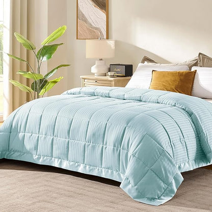 downluxe Queen Size Blanket with Satin Trim, Lightweight Down Alternative Blankets Queen Size for All Season, Machine Washable (Cool Blue, 90x90 Inch)