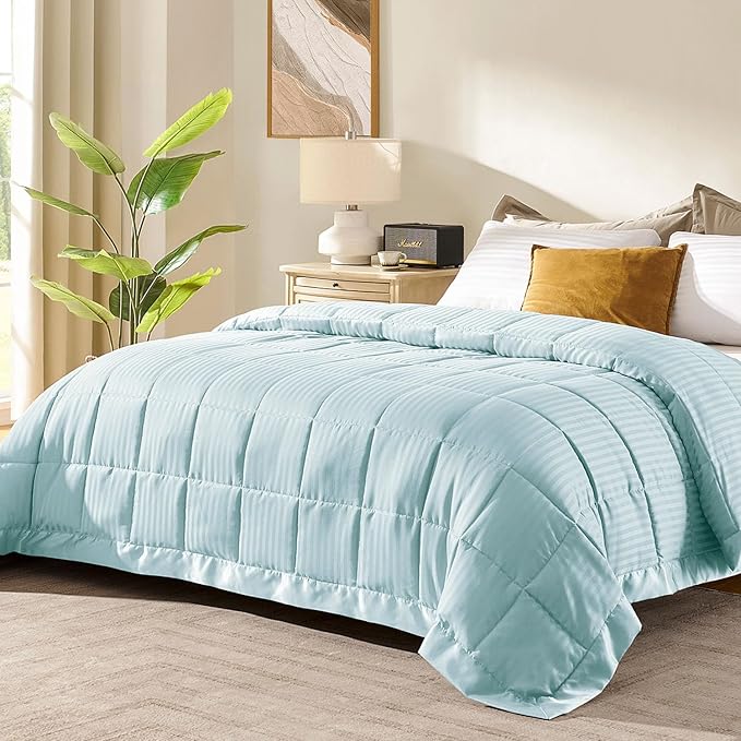 downluxe King Size Blanket with Satin Trim, Lightweight Down Alternative King Blanket for All Season, Machine Washable (Cool Blue, 108 x 90 Inch)