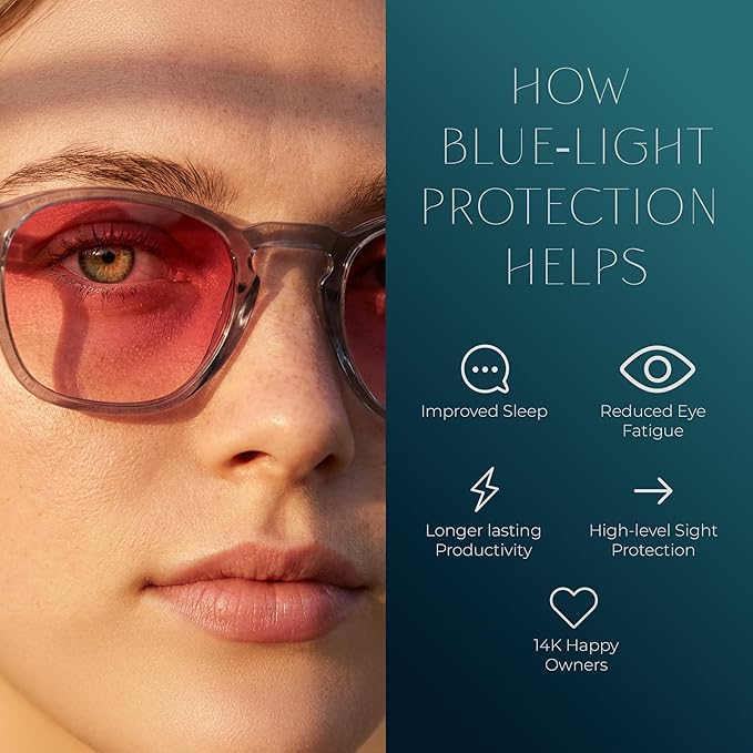 Ruby Transparent Frame Sunglasses – Blue Light Blocking & UV Protection Polarized Sunglasses for Men & Women, Anti-Glare Night Driving Shades, Includes Travel Pouch, Case, Cleaning Cloth