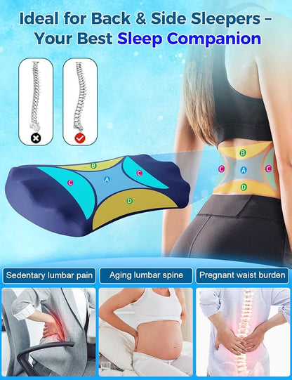 Lumbar Support Pillow for Bed – Memory Foam Lower Back Pain Relief Pillow for Sleeping, Ergonomic Lumbar Pillow for Side & Back Sleepers, Sciatica & Hip Pain Relief, Washable Cooling Cover