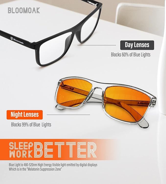 Bloomoak-99% Blue Light Blocking Glasses - Gaming Glasses - Anti Glare - Anti Fatigue -Suitable for Screens, Games, TVs