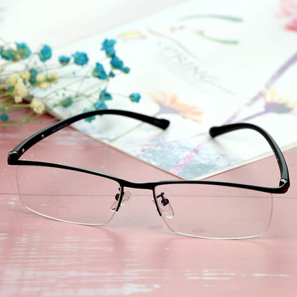 LifeArt Alloy Semi-Rimless Reading Glasses,Blue Light Blocking Glasses, Anti Eyestrain, Computer Gaming Glasses, TV Glasses for Women, Anti Glare (Black, +4.00 Magnification)