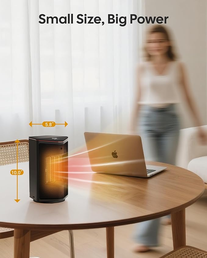 Small Space Heater, 1500W Portable Electric Heaters for Indoor Use with Thermostat, 70° Oscillation, 5 Modes, 12H Timer, Black Room Heater for Office Bedroom Desk