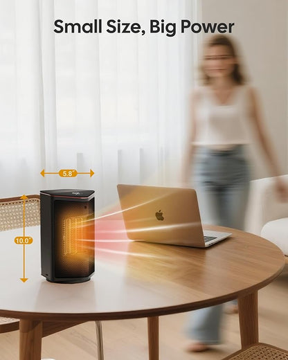 Small Space Heater, 1500W Portable Electric Heaters for Indoor Use with Thermostat, 70° Oscillation, 5 Modes, 12H Timer, Black Room Heater for Office Bedroom Desk