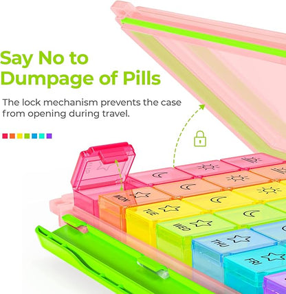 AUVON iMedassist Moisture-Proof Weekly Pill Organizer 4 Times a Day, Large 7 Day Pill Box Case with Portable Design for Travel, Removable Individual Containers Hold Vitamins, Supplements, Medications