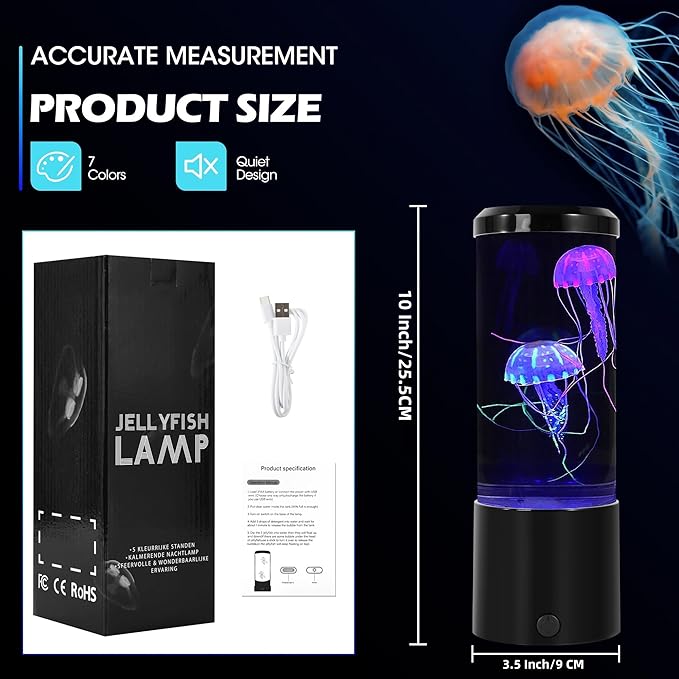 Jia Xi 10 Inch Jellyfish Aquarium Lamp, LED Jellyfish Lamp with Color Changing Light, Quiet Pump Mood Lamp for Bedroom Living Room, Fake Jellyfish Tank Decor （Regular）
