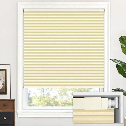 LazBlinds Cordless Cellular Shades, No Tools No Drill Blackout Honeycomb Shades Pleated Blinds for Windows, 29'' W x 48'' H, Soft Cream