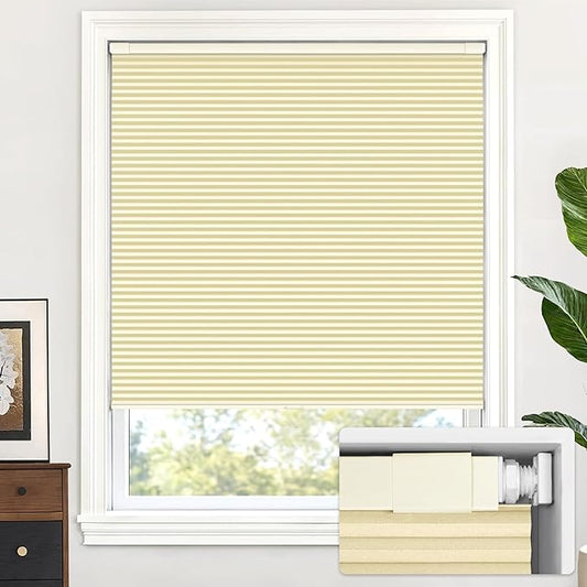 LazBlinds Cordless Cellular Shades, No Tools No Drill Blackout Honeycomb Shades Pleated Blinds for Windows, 25" W x 64" H, Soft Cream