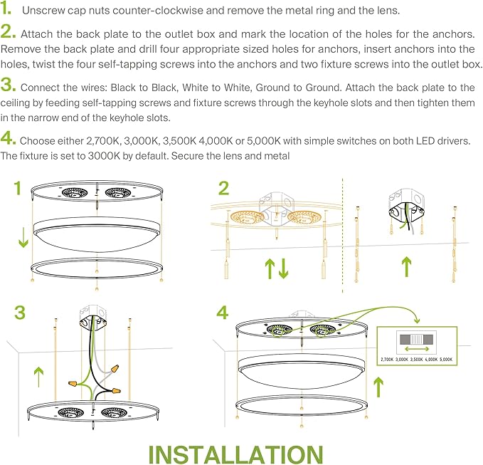 ASD LED 24" Oval Flush Mount Lighting, Close to Ceiling Light Fixture | 5CCT, Dimmable, ETL Listed | 38W 3289LM 2700-5000K 120V | Low Profile Double Ring Lamp | Black