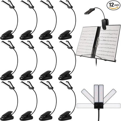 Retisee 12 Pcs Music Stand Clip on Reading Light Dual Heads USB and AAA Battery Operated LED Book Lights in Bed 3 Brightness Levels Ideal for Musician, Battery Not Included (Double-Light Style)