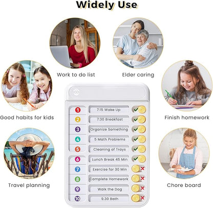 Magnetic Chore Chart for Kids, ADHD Tools for Kids to Do List Checklist Task Board Routine Chart Visual Schedule for Fridge with 10 Sliders and Magnetic Marker - White