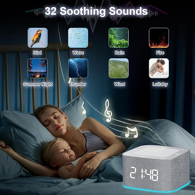 White Noise Machine, Sound Machine, Alarm Clock,Travel Sound Machine,Sleep Night Lights Bluetooth App Control Best Birthday Gift Ideas for Baby Adult Portable Travel Office Bedside Clocks Bedroom
