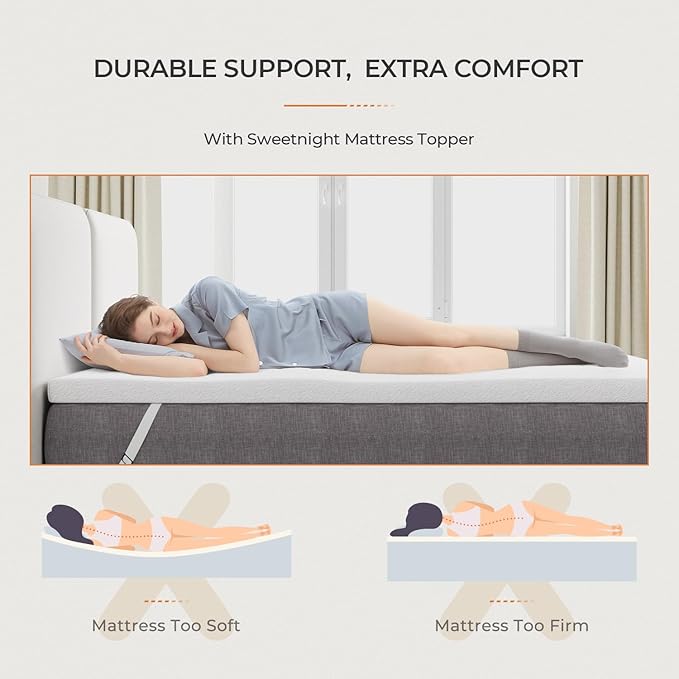 Sweetnight 4 Inch Queen Memory Foam Mattress Topper with Non-Slip Design