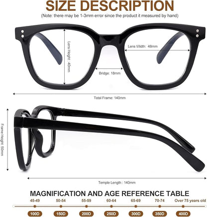 Reading Glasses for Men Women Blue Light Blocking with Spring Hinge, Blocking Readers Anti UV Ray Filter Eyeglasses, Square Computer Reader Glasses, Black, +1.0