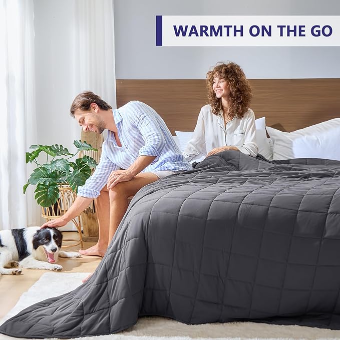 King Size Weighted Blanket for Adults (20 lbs, 80” x 87”, Grey& Black) Cooling Heavy Blanket for Sleeping Perfect for 190-210 lbs, Breathable Blanket for Adults & Couple All Season, Machine Washable