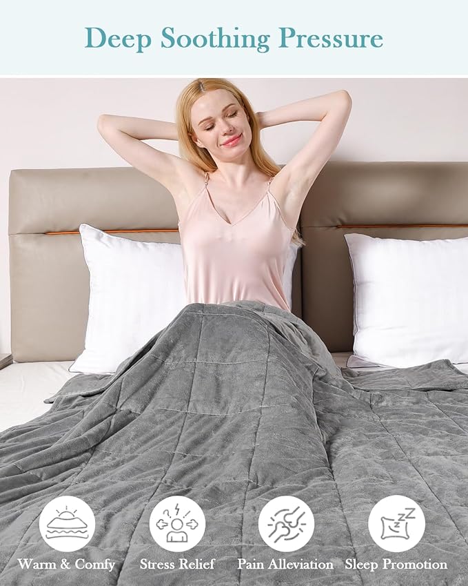 Topblan Weighted Blanket Twin Size 12lbs, Adult Weighted Blankets with Soft Warm Fabric for Sleeping and Calming, Adult Heavy Blanket for Sofa Bed, Grey, 48 x 72 inches
