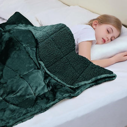 Aemicion Weighted Blanket for Adults Kids(10lbs,48"x72",Green on Both Sides) Sherpa Fleece Heavy Blanket for Sleeping Perfect for 80-110lbs, Machine Washable