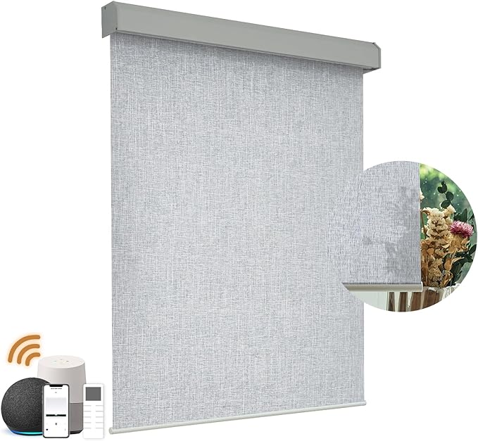 Motorized Light Filtering Roller Shades with Remote Control, Electric Smart Shades Compatible with Alexa and Google, Rechargeable, Customizable Size (Textured Light Gray)