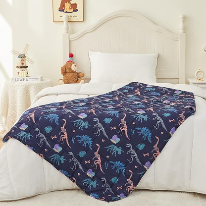 yescool Dinosaur Weighted Blanket 7 Pounds Cooling Weighted Lap Blanket, Navy Heavy Blankets for Sleeping, Weighted Throw Blankets Gift for 60-80lbs, 40"x60"