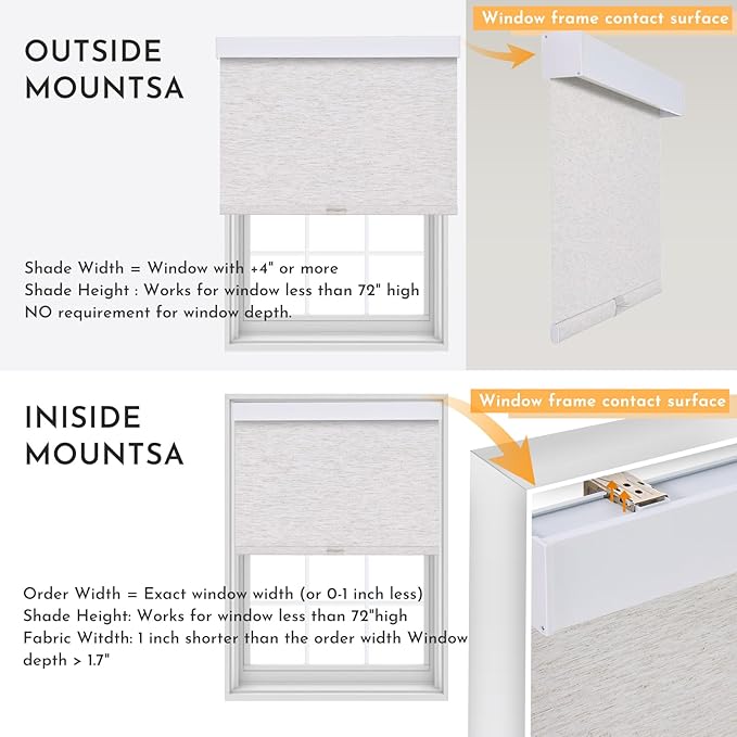 Persilux Cordless Blackout Roller Shades for Indoor Windows, Pull Down Blinds with Valance, Thermal Insulated Fabric, UV Protection Shades for Home and Bedroom (Linen,52" W x 72" H)