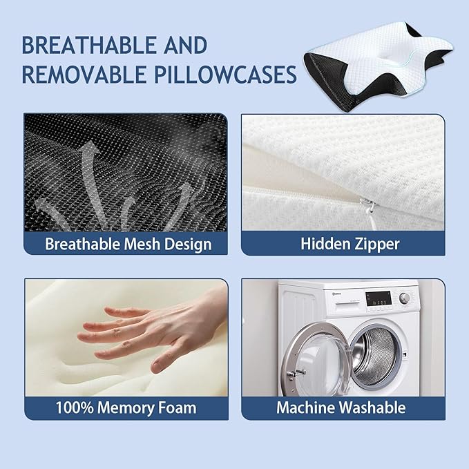for Sleep Apnea, 2-in-1 Ergonomic Cervical Contour Memory Foam Pillows, Breathable Odorless, Neck Support for Side & Back Sleepers (Grey)