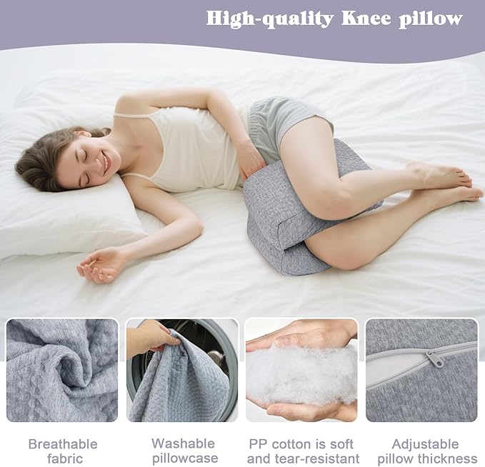 Knee Pillow for Side Sleepers, Leg and Ankle Support Pillow for Hip Pain Smooth Spine Alignment for Better Sleep, Ideal Pillows for Side Sleeping Knee and Back Pain Relief, Light Gray