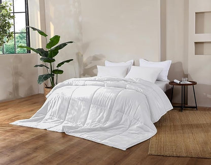 NATUREFIELD Lightweight Bamboo Quilt King Size – Cooling Summer Comforter Only, Rayon from Bamboo Cover, Breathable Box Stitch Spring Bedding with 200g Fill (125 GSM), 106x90 Inch, White