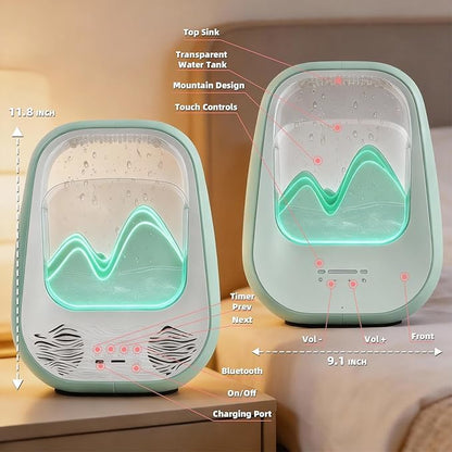 8-in-1 White Noise Sound Machine with Waterfall Design Essential Oil Diffuser Rain Sound Machine with Humidifier, Night Light, Help Stress Relief for Bedroom Office Decor Gift, Green