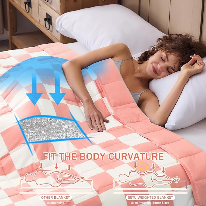 Pink Checkered Weighted Blanket for Adults 20lbs, 60"x80" Queen Size, Cooling Heavy Blanket for 130-220lbs with Premium Glass Beads, Soft Thick Big Blankets for All-Season Sleeping Comfort Breathable