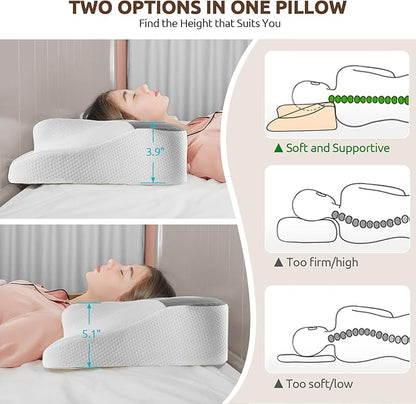 DONAMA Cervical Neck Pillow for Pain Relief,Odorless Contour Memory Foam Pillows with Cooling Pillowcase Cozy Sleeping, Orthopedic Ergonomic Bed Pillows for Side Back Stomach Sleepers