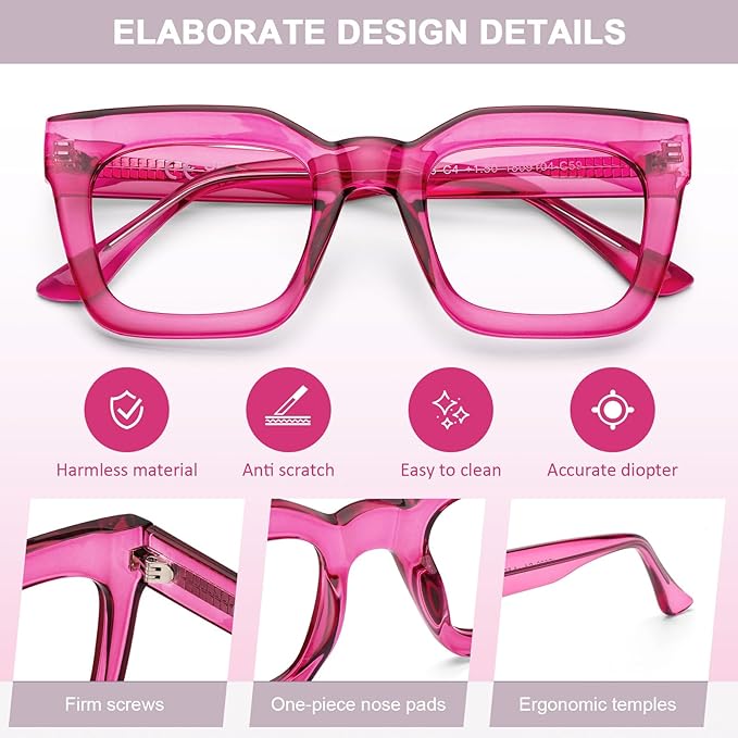AQWANO Stylish Oversized Reading Glasses for Women Fashion Designer Readers Blue Light Square Computer Glasses
