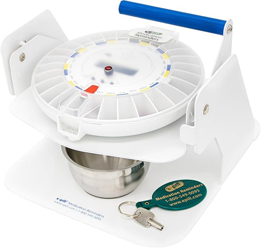 e-Pill MedTime Station Automatic Pill Dispenser – Locked Medication Reminder with Tipper Base & 6 Alarms, Clear Cover – Pill Organizer for Seniors & Caregivers