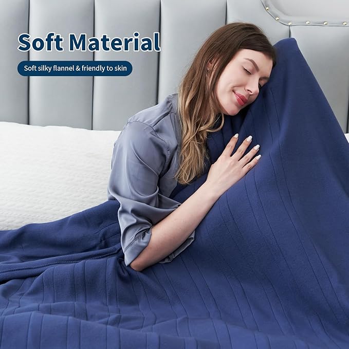 Electric Heated Blanket Twin Size 62"x84", Fast Heating Throw, Soft Fleece for Bed & Sofa, 10 Hours Auto Off & 4 Heating Levels, Machine Washable, Gifts for Grandma & Family-Dark Blue