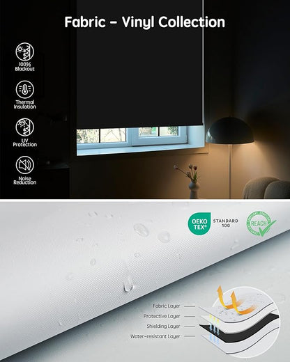 Yoolax Motorized Blinds with Remote, Blackout Smart Blinds for Windows Motorized Waterproof Roller Shades, Automatic Window Shades Work with Alexa Custom Size (Blackout-Vinyl White)