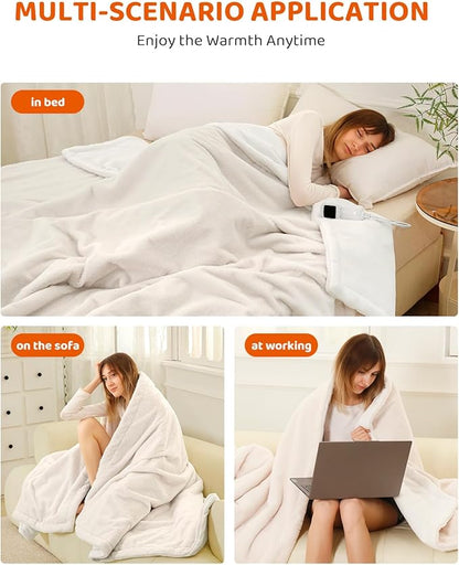Heated Blanket Electric Blanket Queen Size, Super Soft Cozy Upgraded Flannel Heating Blanket with 9 Heating Levels & 1-9 Hours Auto Off, Fast Heat & Overheat Protection, 84" x 90", Blush White
