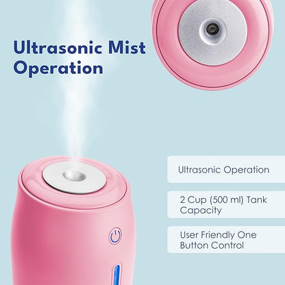 LivePure Cool Mist Humidifiers for Bedroom. Small Humidifier for Babies, Nursery, Plants, Office. Ultrasonic Cool Mist Humidifier w/Quiet Operation, USB-C Rechargeable. Rose Quartz