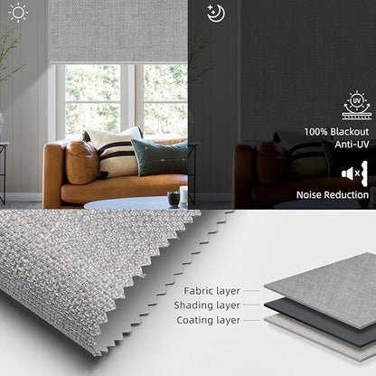 SmartWings Motorized Roller Shades Work with Homekit, 100% Blackout Smart Blinds for Windows, Cordless Remote Control Window Shades, Vigor Pale Grey, Customized Size