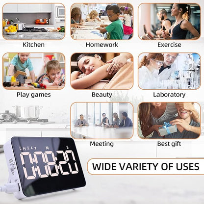 Rechargeable Digital Kitchen Timer for Cooking, Magnetic Timers with Countdown/up, Kids Timer with 5”LED Display 3 Brightness 4 Volume Adjustable for Classroom/Office/Home/Work/Study/Fitness/Game